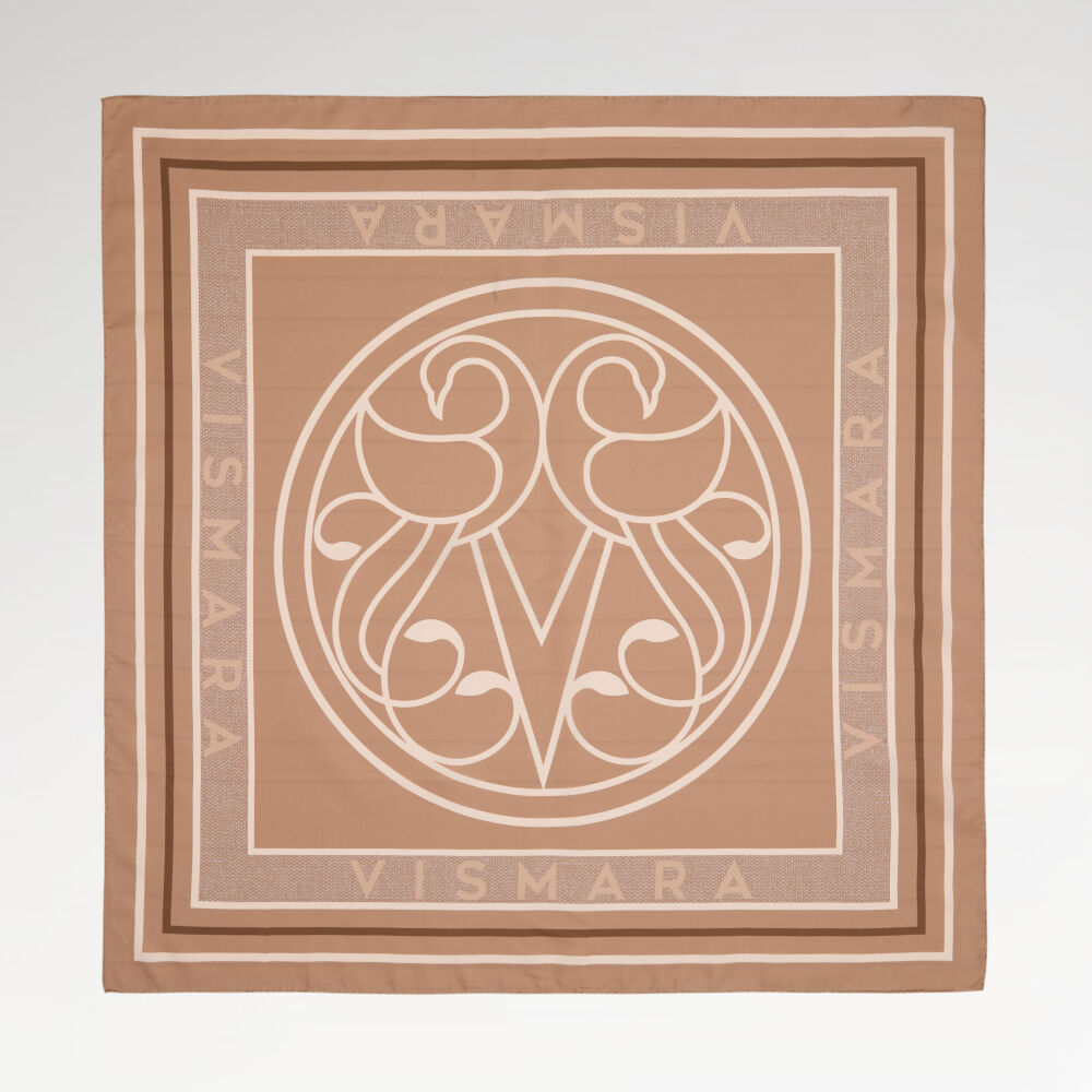 Tan Vismara Swan Pattern Twill Silk Square Scarf - Vismara