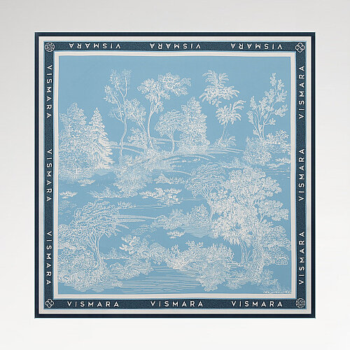 Turquoise Toile Garden Pattern Twill Silk Square Scarf