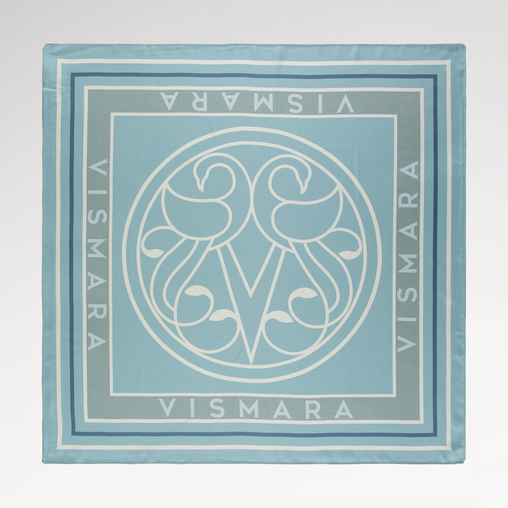 Turquoise Vismara Swan Pattern Twill Silk Square Scarf - Vismara