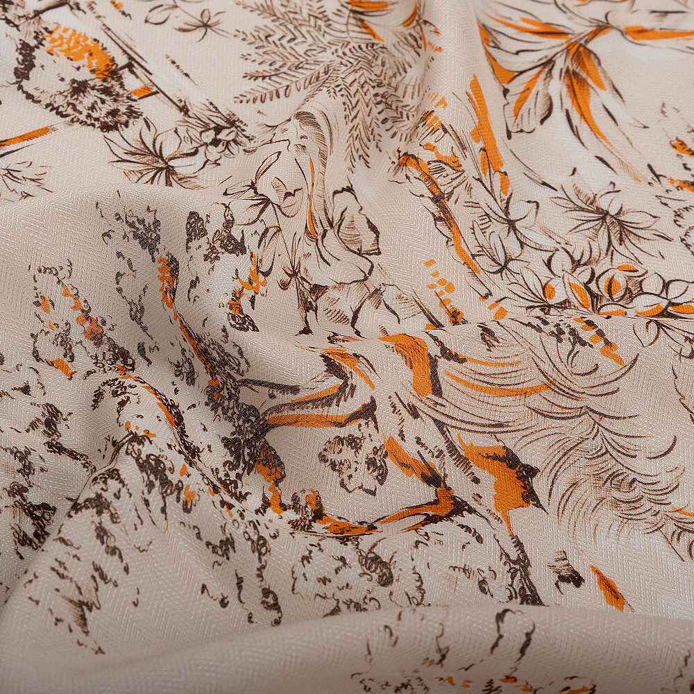 Turuncu Toile Bahçe Desenli İpek Şal - 3