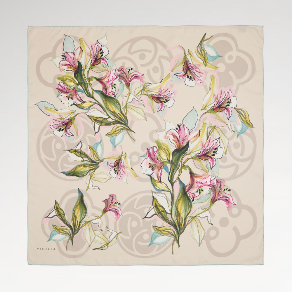 Vizon Vismara Monogram Lilyum Çiçek Desenli Twill İpek Eşarp