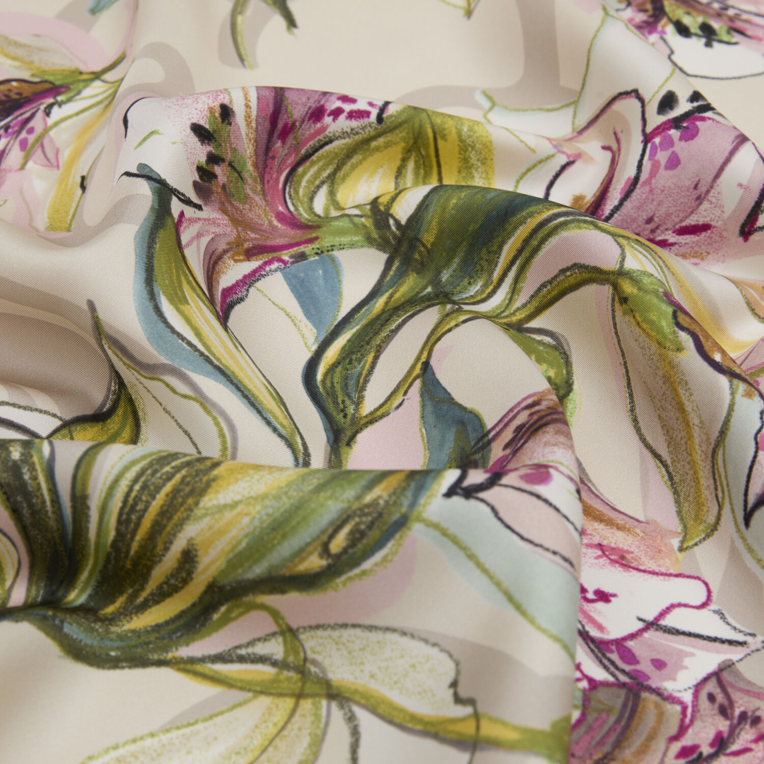 Vizon Vismara Monogram Lilyum Çiçek Desenli Twill İpek Eşarp - 2