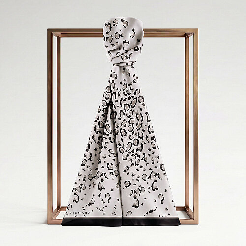 White Abstract Leopard Print Silk Scarf