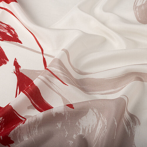 White and Red Abstract Tulip Pattern Silk Scarf - Vismara