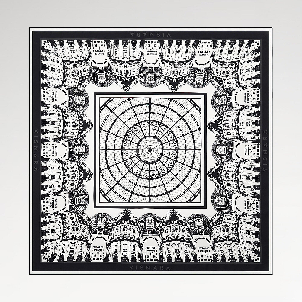 White Galleria Dome Patterned Twill Silk Square Scarf - 1