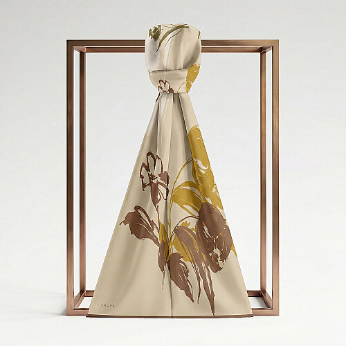 Yellow Abstract Tulip Pattern Silk Scarf