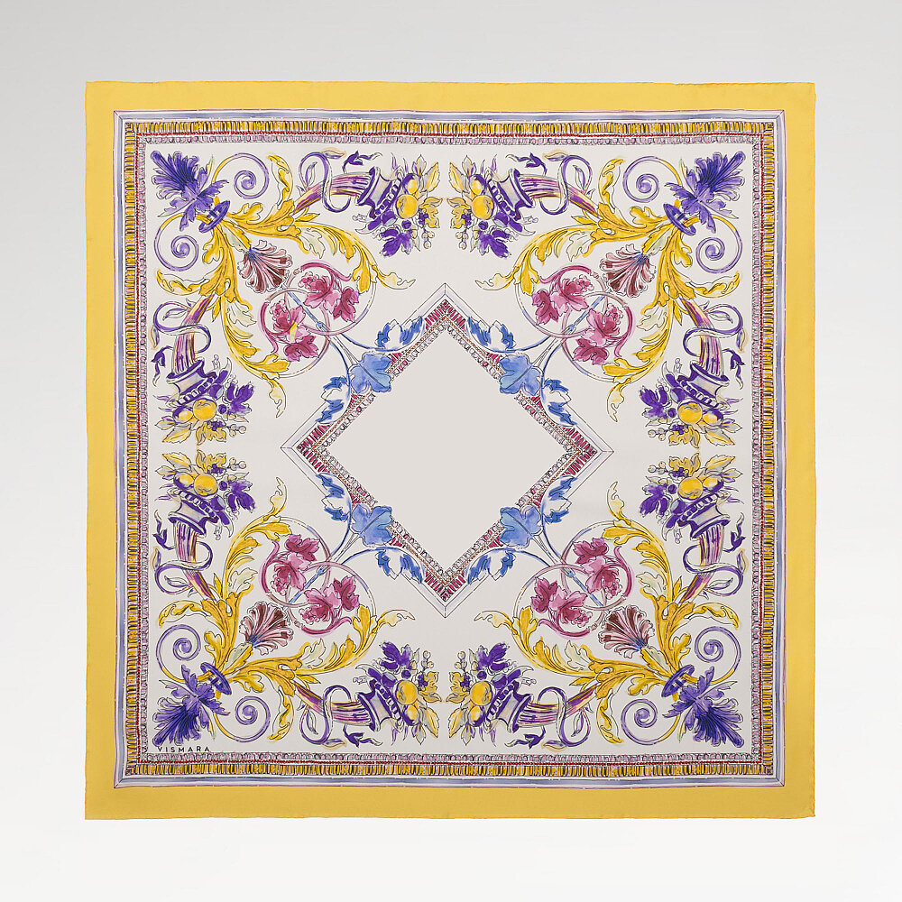 Yellow Fiorenza Patterned Silk Square Scarf - 1