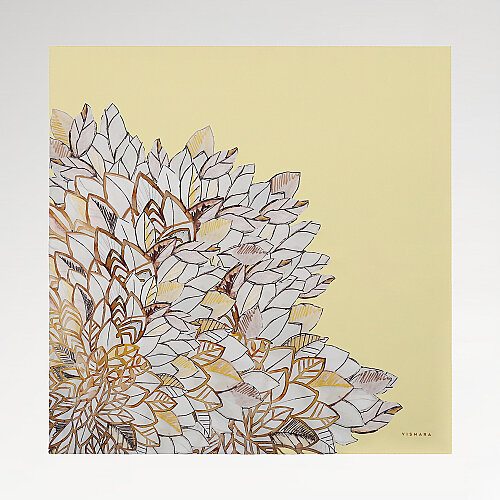 Yellow Floral Leaf Pattern Twill Silk Square Scarf