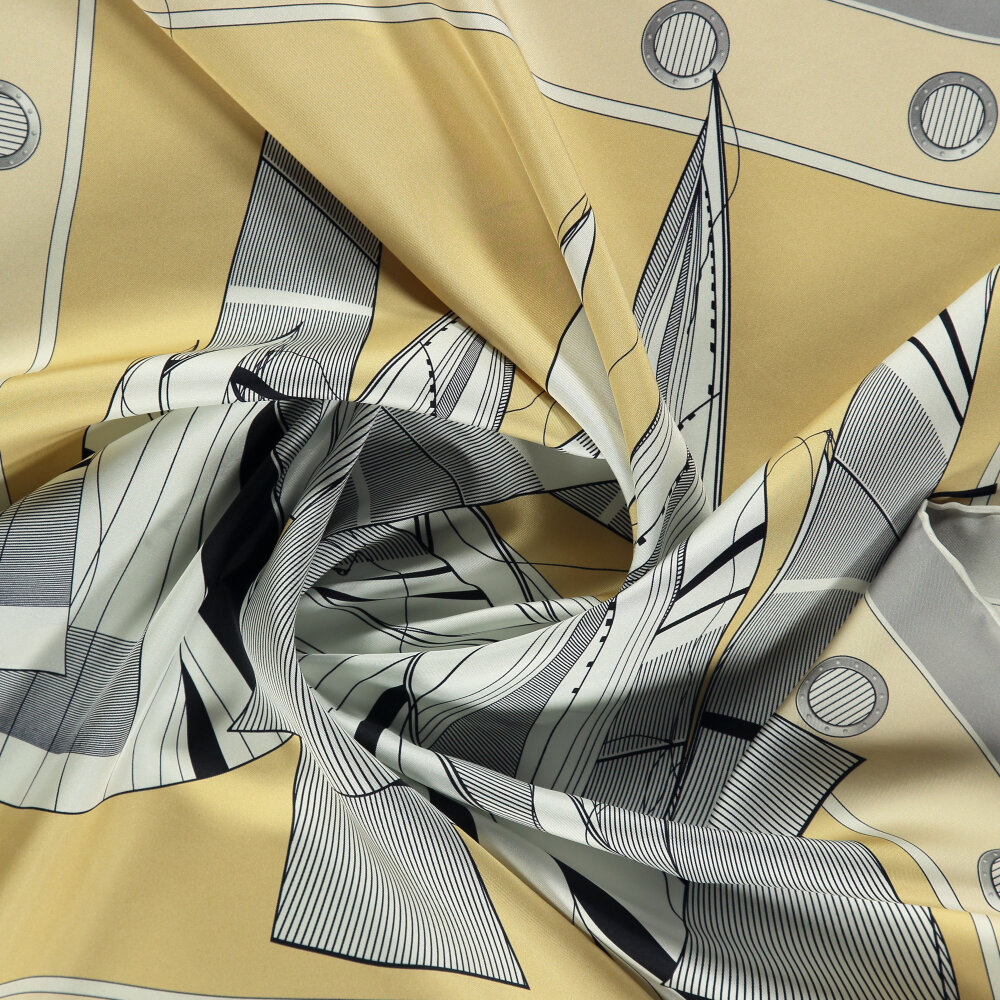 Yellow Sail Patterned Silk Square Scarf - 2