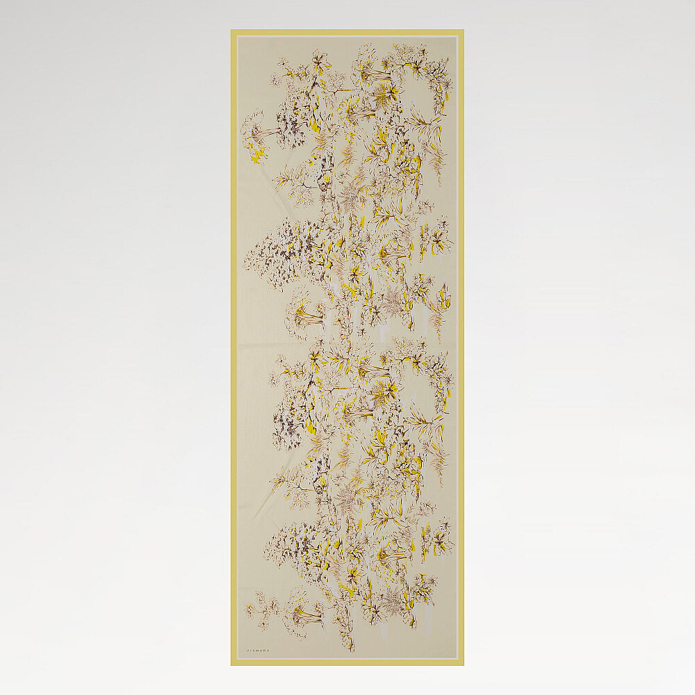 Yellow Toile Garden Pattern Silk Scarf - 2