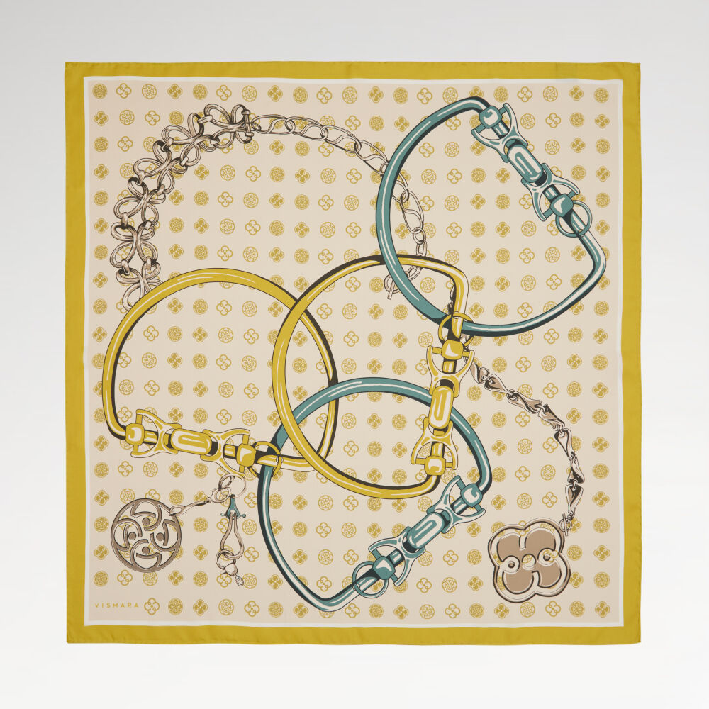 Yellow Vismara Harness Patterned Twill Silk Square Scarf - Vismara