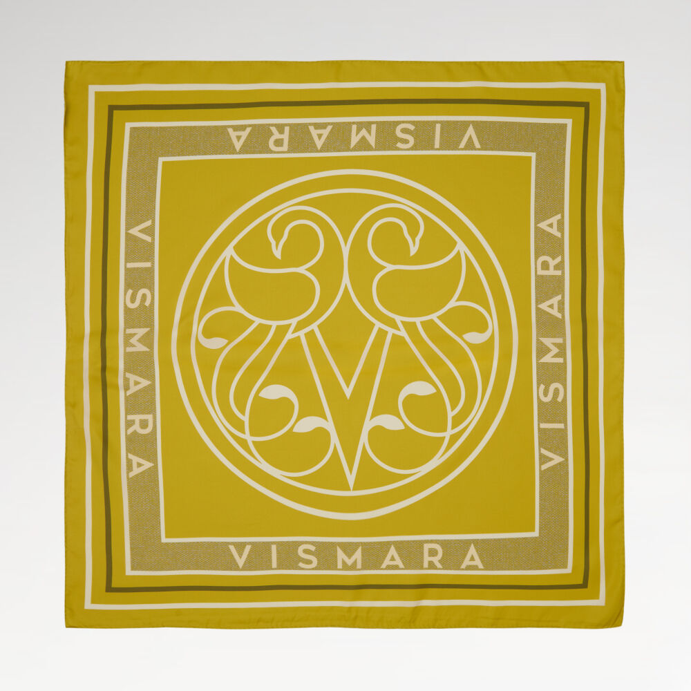 Yellow Vismara Swan Pattern Twill Silk Square Scarf - Vismara