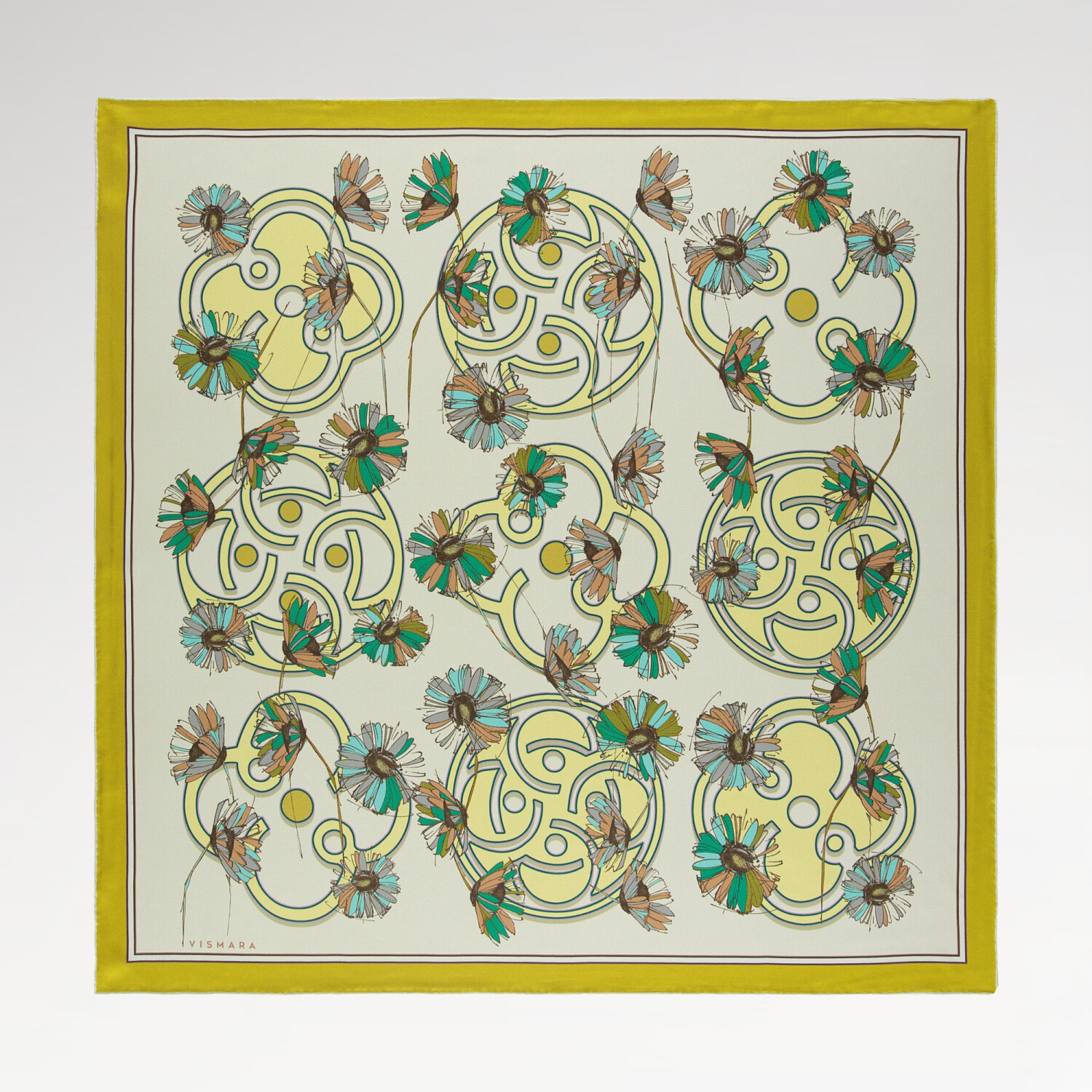 Yeşil Daisyne Desen Twill İpek Eşarp - 1