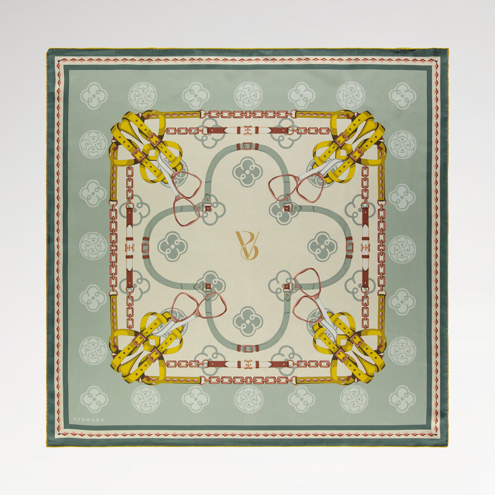 Yeşil Vismara Monogram Zincir Desenli Twill İpek Eşarp - 1
