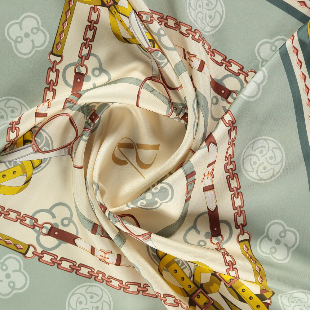 Yeşil Vismara Monogram Zincir Desenli Twill İpek Eşarp - 2
